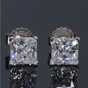 Certified 2 Carat Princess Cut 14k Diamond Studs ~ Moissanite Stud Earrings